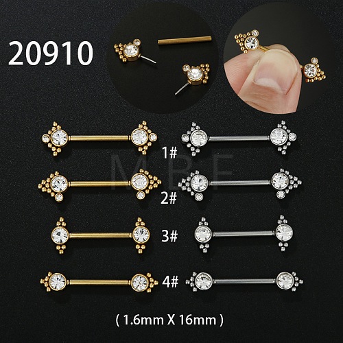 316L Surgical Stainless Steel Clear Cubic Zirconia Flat Round Barbell Nipple Rings WGB0B4B-01-1