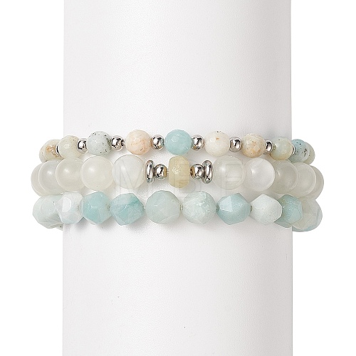 Natural Amazonite & White Moonstone Beaded Bracelets BJEW-JB09042-1