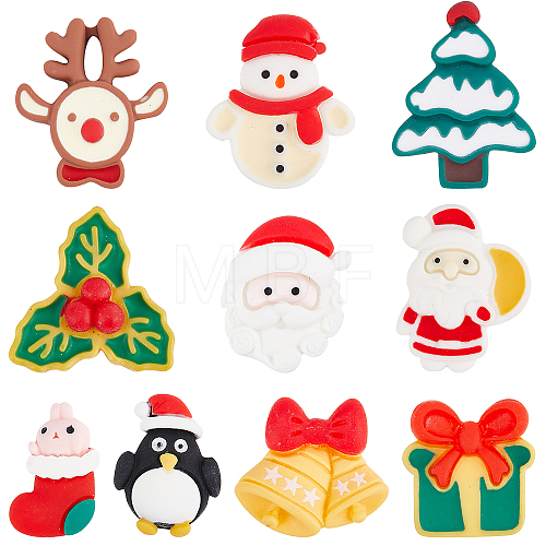 40Pcs 10 Styles Christmas Theme Opaque Resin Cabochons CRES-SC0002-56-1