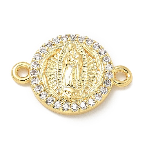 Rack Plating Brass Micro Pave Clear Cubic Zirconia Religion Virgin Mary Connector Charms KK-L224-094G-05-1