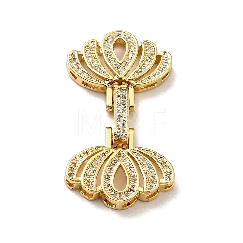 Brass Micro Pave Clear Cubic Zirconia Fold Over Clasps KK-G414-10G-1