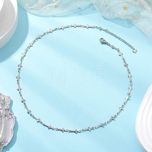 304 Stainless Steel Cross Link Chain Necklaces for Women NJEW-JN05118-02-1