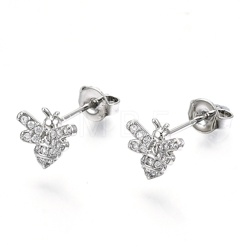 Brass Micro Pave Clear Cubic Zirconia Stud Earrings EJEW-T046-29P-NF-1