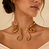 Adjustable Alloy & Resin Flower Spiral Cuff Choker Necklaces with Imitation Pearl WGC7B88-01-3
