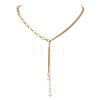 Natural Pearl Round Tassel Brass Twisted Chain Cable Chain Lariat Necklaces NJEW-JN05843-2