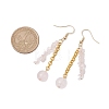 Round & Chip Natural Rose Quartz Dangle Earrings EJEW-JE05867-3