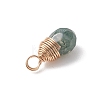 Copper Wire Wrapped Natural Indian Agate Faceted Teardrop Charms PALLOY-JF04948-5
