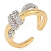 Knot Brass Micro Pave Clear Cubic Zirconia Open Cuff Ring for Women RJEW-Q819-10G-1