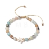 Natural Flower Amazonite Round Beaded Braided Bead Bracelets BJEW-JB10692-01-1