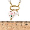 2Pcs 2 Colors Handmade Printed Floral Porcelain Heart & 304 Stainless Steel Pendant Round White Shell Pearl Beaded Necklaces for Women NJEW-JN06391-4