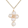 Grade A Natural Pearl Beaded Cross Pendant Necklace for Women NJEW-JN04414-1