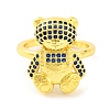 Bear Brass Micro Pave Cubic Zirconia Open Cuff Ring for Women RJEW-U003-23-3