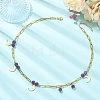 304 Stainless Steel Paperclip Chain Moon Pendant Necklaces with Natural Amethyst Beads for Women NJEW-JN06251-01-1
