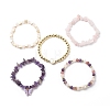 5Pcs 5 Style Natural Mixed Gemstone Chips & Natural Pearl & Brass Heart Beaded Stretch Bracelets Set BJEW-JB08988-6