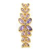 Brass Pave Lilac Cubic Zirconia Flower with Leaf Links Connector Charms KK-P277-52G-03-1