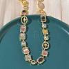 Brass Micro Pave Clear Cubic Zirconia with Multicolor Cat Eye Rectangle Square Oval Tennis Necklaces NJEW-G183-05G-3