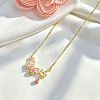 Brass Pave Cubic Zirconia Flower Butterfly Pendant 304 Stainless Steel Cable Chain Necklaces for Women WG4A53F-02-1
