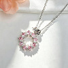 Brass Pave Pink Cubic Zirconia Ring Pendant 304 Stainless Steel Cable Chain Necklaces for Women WG07877-02-1
