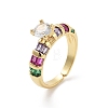 Brass Micro Pave Colorful Cubic Zirconia Open Cuff Ring for Women RJEW-Z055-03G-01-1