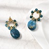 Natural Apatite Dangle Stud Earrings EJEW-G454-01G-06-2
