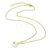 Brass Pave Cubic Zirconia and Natural Keshi Pearl Coin Pendant 304 Stainless Steel Cable Chain Necklaces for Women NJEW-JN06120-2