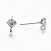 Brass Micro Clear Cubic Zirconia Stud Earring Findings KK-R132-066P-NF-3