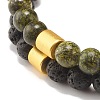 2Pcs 2 Style Natural Serpentine/Green Lace & Lava Rock Round Beaded Stretch Bracelets Set with Column Synthetic Hematite BJEW-JB07575-4