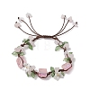 4Pcs Electroplated Natural Rose Quartz & Amethyst & Green Aventurine Olive Jade Chip Bead Braided Bead Bracelets for Women BJEW-TA00610-3