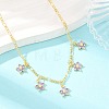 Brass Pave Lilac Cubic Zirconia Flower Pendant Figaro Chain Bib Necklaces for Women NJEW-F364-01G-2