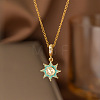Brass Micro Pave Celar Cubic Zirconia & Enamel Sun Pendant 304 Stainless Steel Cable Chain Necklaces for Women WG112BD-01-1