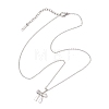 Brass Pave Clear Cubic Zirconia Bowknot Pendant 304 Stainless Steel Cable Chain Necklaces for Women NJEW-JN05357-4