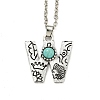Letter A~Z Antique Silver Plated Alloy with Synthetic Turquoise Pendant Necklace NJEW-G080-01W-1