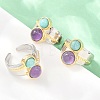 Natural Amethyst & Natural Amazonite with Brass Cuff Open Rings RJEW-B163-01GP-03-1