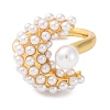 Rack Plating Moon Brass ABS Imitation Pearl Open Cuff Rings for Women RJEW-S242-07G-2