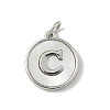 Brass Pave Natural Shell Flat Round with Letter Charms KK-Z115-13P-C-1