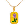 304 Stainless Steel Enamel Rose Flower Dog Tag Pendant Necklaces WG4B66F-01-1