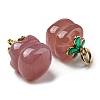 Natural Agate Persimmon Charms with Brass Leaf and Jump Rings G-R489-01G-3