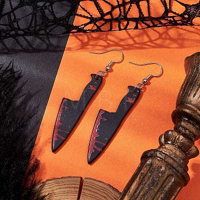 Hallowmas Printed Acrylic Dangle Earrings EJEW-JE06124-07-1