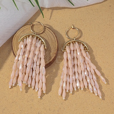 Alloy Glass Beads Arch Tassel Hoop Earrings FS-WG51683-01-1