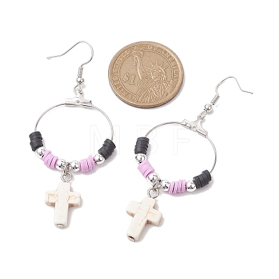 Cross Synthetic Turquoise & Polymer Clay Dangle Earrings for Women EJEW-JE05893-02-1