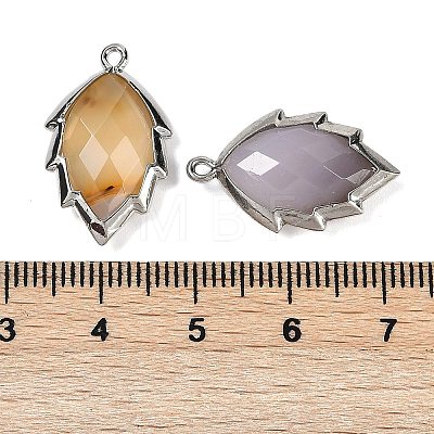 Natural Agate Faceted Leaf Pendants G-I375-04P-14-1