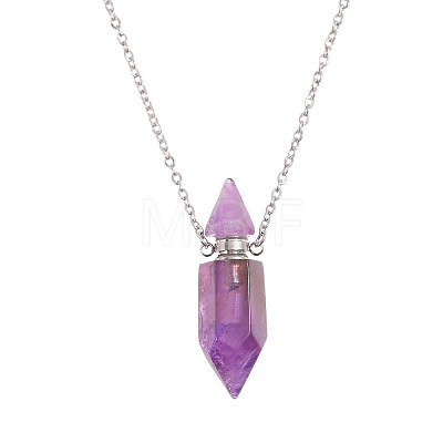 1Pc Natural Amethyst Faceted Pointed Bullet Shaped Perfume Bottle Pendant Necklaces NJEW-FH0001-38P-01-1