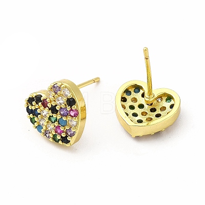 Rack Plating Brass Micro Pave Cubic Zirconia Stud Earrings for Women EJEW-H091-33G-1