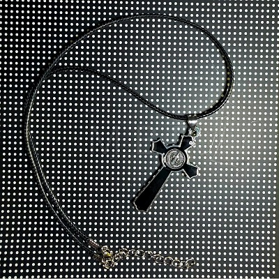 Vintage Religion Alloy Enamel Black Saint Benedict Medal Crucifix Cross Pendant Necklaces for Men Women ZV6035-1