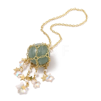 Natural Green Aventurine with Rack Plating Brass Pendants Decorations AJEW-B023-01G-04-1