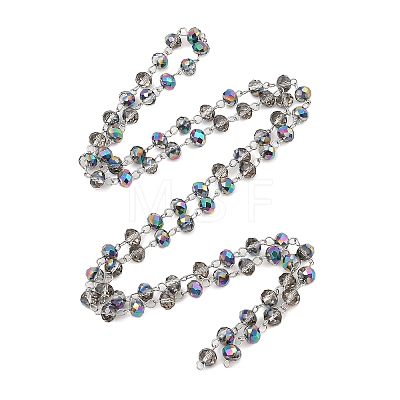 Faceted Rondelle Handmade Electroplate Glass Beads Chains AJEW-JB00130-01-1