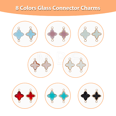 32Pcs 8 Colors Brass Glass Connector Charms GLAA-DC0001-15-1