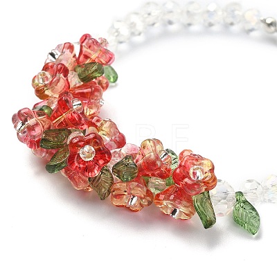 Flower Glass Beaded Link Bracelet with Alloy Clasps for Women BJEW-TA00310-02-1