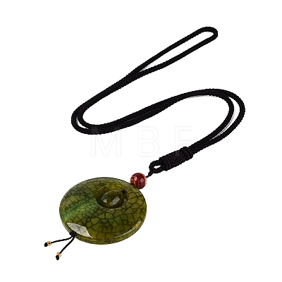 Adjustable Natural Agate Flat Round Pendant Necklaces NJEW-Q350-01A-1