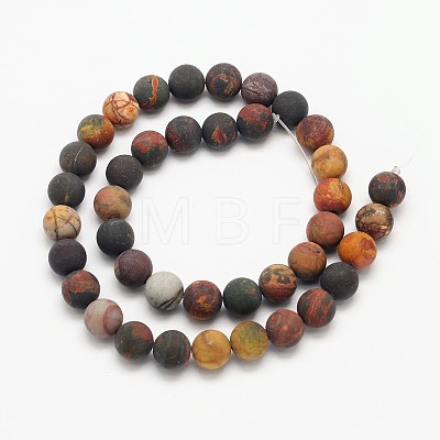 Frosted Round Natural Picture Jasper Beads Strands G-N0166-48-10mm-1